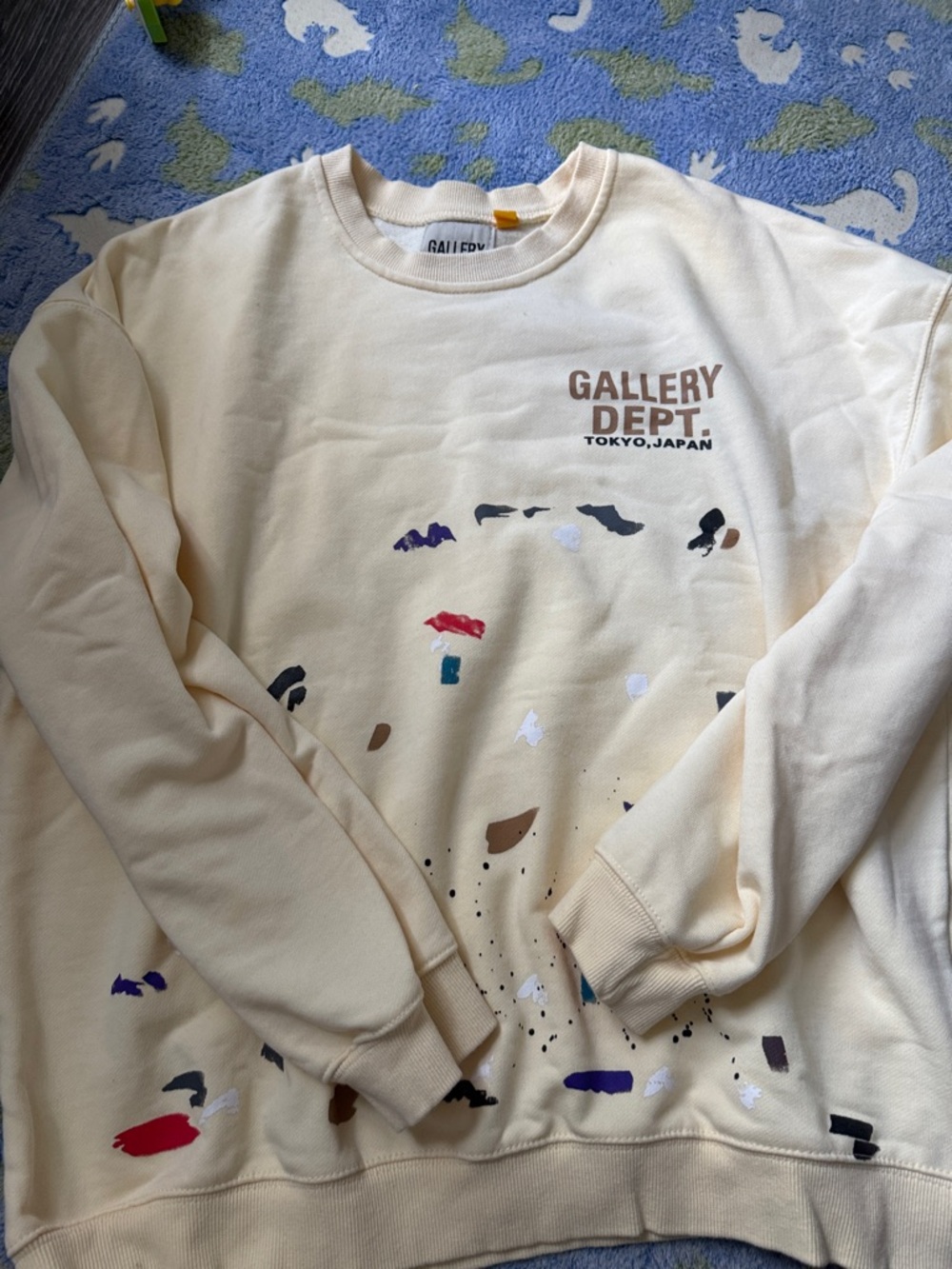Gallery Dept. Cream Crewneck with Multicolor Paint Details